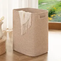 Laundry Hamper, Rectangle Cotton Laundry Basket with Handles, Large Blanket Basket for Living room, Woven Decorative Storage