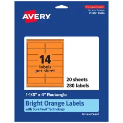 Avery Bright Orange Paper Labels, 1-1/3" x 4" Rectangle