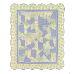 Sunshine Cornflower Blue Florals Vintage Quilted 100% Cotton Throw Blanket 50" x 60"