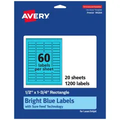Avery Bright Blue Paper Labels, 0.5" x 1.75" Rectangle