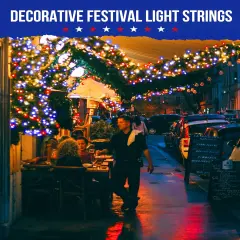 Red White Blue Battery Operated Mini String Lights with 8 Modes- 2 Pack 18 Feet 50 LED Independence Day Decoration Waterproof, Timer for Patriotic Xmas Holiday Party Outdoor Indoor