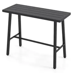 Black Metal Patio Counter Height Table with Footrest, Adjustable Foot Pads