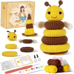 Crochet Kit for Beginners, 1 Bee Designs, Crochet Starter Kit with Step-by-Step Video Tutorials, Yarns, Hooks, Instruction, and Accessories to Make Crochet Bee
