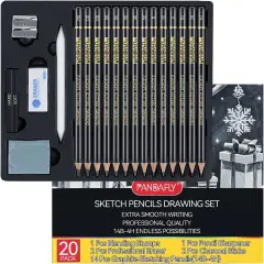 Drawing Sketching Pencil Set, 20 Piece Pro Art Pencil Sketch Kit, Graphite Pencils (14B-4H), Ideal for Drawing Art, Sketching, Shading, Artist Pencils for Beginners & Pro Artists