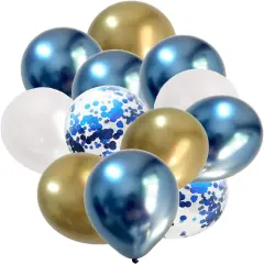 50Pieces Latex Balloons White Gold Blue confetti for Birthday Wedding Engagement Graduation Anniversary Party Decorations and Supplies