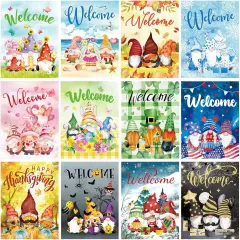 12 Sets Seasonal Diamond Painting Kits Full Drill Rhinestones Art Crafts Cute Colorful Cartoon Diamond Painting for Home Wall Decor Art Craft Gifts(Welcome)