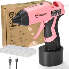 Cordless Glue Gun, 15s Fast Preheating 2Ah Cordless Hot Glue Gun with 25 Pcs Premium Mini Glue Gun Sticks, USB-C Battery Rechargeable hot glue gun, Smart Power-Off, Pink