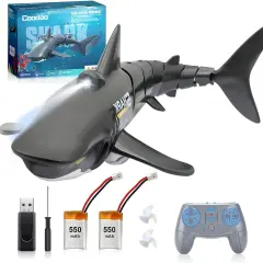 Summer 2.4G Remote Control Shark Toy 1:18 Scale High Simulation Shark for Swimming Pool Bathroom - Great Gift RC Boat Toys for 6+ Year Old Boys and Girls (with 2 Batteries)