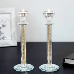 Crystal Candlesticks with Inner Net Diamond Design Gold
