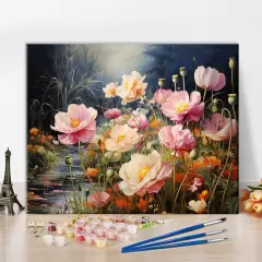 Flowers Paint by Numbers, Floral with Poppies in Water Paint by Numbers for Adults, Flowers Paint by Number with Brushes and Pigment for Home Wall Deco