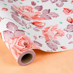 Flower Gift Wrapping Paper Roll - 17Inch x 33Feet - Luxury Elegant Floral with Gold Pattern Girl Gift Wrap Present Sheet for Wedding, Bridal Shower, Birthday, Engagement and Mother's Day