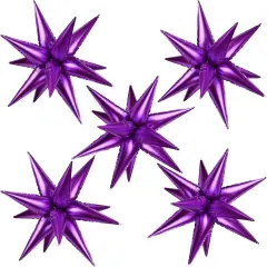 60 Pcs Star Foil Balloons Explosion 12 Point Cone Balloon Magic Starburst Balloon Large for Wedding Anniversary Backdrop Birthday Party Decorations (Purple)