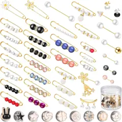 50 Pcs Charms for Socks with Storage Box Brooches and Pins for Women Pearl Brooches Decorative Safety Pin Jewelry Safety Pin for Clothing Dresses Decoration Accessories