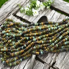 5/0 Aged Savannah Striped Picasso Mix Seed Beads (19" Strand)