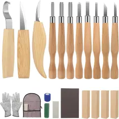22-in-1 Wood Carving Tools Kit With 11 Wood Carving Knives & 4 Basswood Blocks, Cut Resistant Gloves & Accessories, Perfect for Beginners