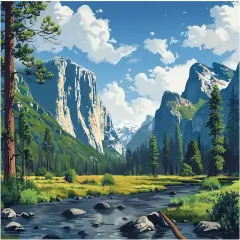 Yosemite National Park Paint by Numbers for Adults, Mountains Landscape Paint by Number Kits, Forest River Fir DIY Oil Painting for Gift Home Decor(16X20inches, No Frame)