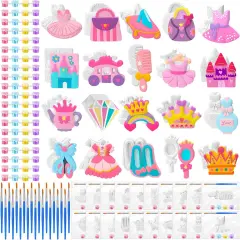 20 Set Princess DIY Painting Kit Ceramic to Paint Your Own Princess Rainbow Castle Statues Unpainted Plaster Figurines Brushes Acrylic Paints Bags Party Favor for Adults