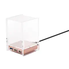 Acrylic Pen Holder with USB 3.0 Hub for Transfer Files Data, 2 in 1 Pencil Cup (Cable Included), Rose Gold Clear