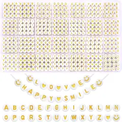 1400pcs Round Letter Beads for Jewelry Making, 28 Style Gold A-Z Alphabet Acrylic Beads Kits Heart Beads for Bracelets Making