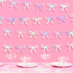 Iridescent Bow Hanging Garland - 4 pcs, 12' | Bachelorette Decorations, Tying The Knot Bride Bach Decor, Birthday Party Favor, Baby Shower Supplies, Coquette Photobooth Backdrop