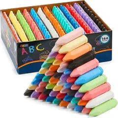 144 PCS Cone Shaped Washable Sidewalk Chalks, 12 Colors, Non-Toxic Jumbo Colored Chalk for Toddlers 1-3, Painting for Outdoor Art, School Supplies, Classroom Must Haves
