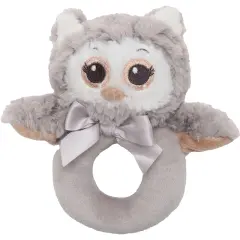 Bearington Baby Lil' Owlie Plush Stuffed Animal Gray Owl Soft Ring Rattle, 5.5" Grey
