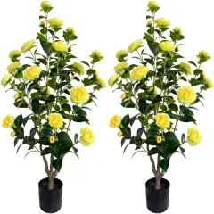 Artificial Camellia Tree 3.4ft Fake Trees pseudophyte (2, Yellow)