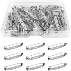 50 Pcs Silver Bar Pins, Safety Pins - Secure Back Clasp - Reliable Brooch Pins for Various Uses Locking Pins Backs Safety Clasp Brooch (35MM, Silver)
