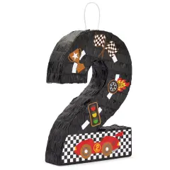 Number 2 Race Car Pinata for Two Fast Birthday Decorations, Party Supplies (Small, 11.85"L x 3"W x 16.5"H), For Ages 3+ Black