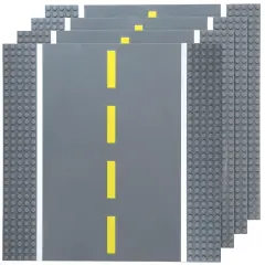 Strictly Briks 4 Pack City Road Plates, Classic Building Bricks Baseplates Straight Set for Street, Race Track, Compatible with All Major Brands, 10x10 in Multicolor