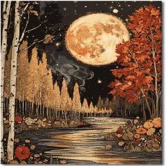 Moon Paint by Numbers Vintage Landscape Paint by Number Kits DIY Easy Moon Forest Paint by Number for Adults Beginners Black and White Painting with Brushes Painting Crafts 16x20 in (Frameless)