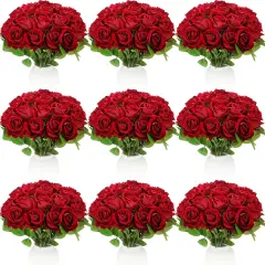 100 Pieces Artificial Roses Flowers Bouquet(Wine Red)