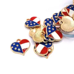 American Flag Heart Charms, 17x16mm