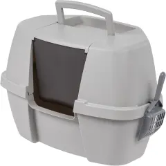 IRIS USA Large Hooded Corner Cat Litter Box with Scoop Gray