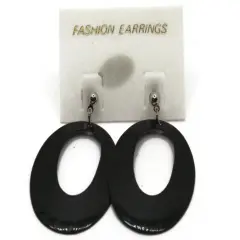 Vintage Black Metal Open Oval Dangle Stud Earrings