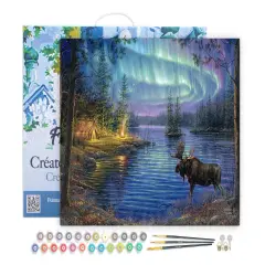 Figured'Art Paint by Numbers for Adults with Frame Moose and aurora borealis 16"x20" - Craft Art Painting DIY Kit Canvas Already Stretched on a Wooden Frame