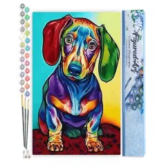 Figured'Art Paint by Numbers for Adults Dog Color Red and Green Ears 16"x20" - Craft Art Painting DIY Kit Rolled Canvas without frame