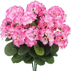 Artificial Red Geranium Bush Outdoor Plant Faux Geraniums Silk Flowers Fake Flowers for Home Garden Patio Windowbox Grave Cemetary Vase Table Decor Pink