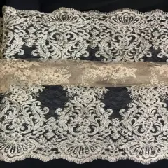 1 Yard Metallic Silver Corded Lace Fabric Sheer Lightweight Material 55 Inch Width Gold
