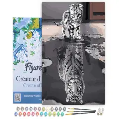 Figured'Art Paint by Numbers for Adults with Frame Kitten Reflective Tiger 16"x20" - Craft Art Painting DIY Kit Canvas Already Stretched on a Wooden Frame