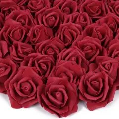 100pcs Burgundy Fake Roses Artificial Flower Foam Rose Heads Bouquets