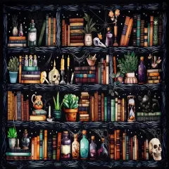 Bookshelf Paint by Numbers for Adults - Gothic Themed Adult Paint by Number Kits with Brushes Acrylic Paints, Relaxing Stress Relief Hobby for Beginners, Teens, Artists, 16"x20" Canvas