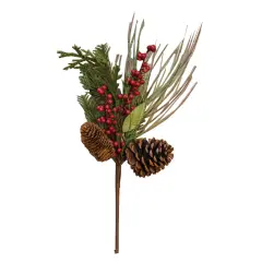 18" Red Berry Pine-cone Pick Ideal for Enhancing Festive Displays