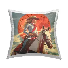Cowgirls Rein Portrait Outdoor Printed Pillow Design by Steve Hunziker, 18 x 7 x 18