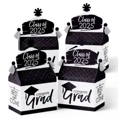 Big Dot of Happiness Black and White Grad - Best is Yet to Come - Treat Box Party Favors - 2025 Grad Party Goodie Gable Boxes - Set of 12