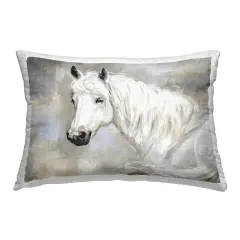 White Horse Elegance Outdoor Printed Pillow Design by Victoria Barnes, 14 x 7 x 20