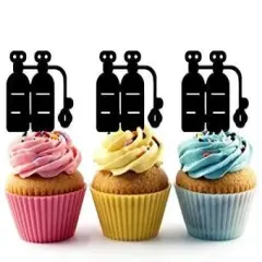Diving Oxygen Tank Silhouette Acrylic Cupcake Topper 12 pcs