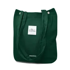 Wrapables Corduroy Tote Bag, Casual Everyday Shoulder Handbag, Forest Green