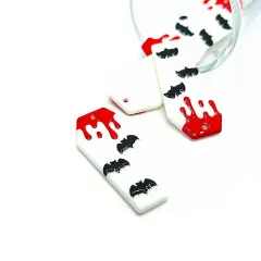 White Vampire Coffin with Blood and Bats Acrylic Charm, 45x22mm