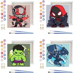 4 Pack Paint by Numbers Kit for Kids with Frame- Cartoon Paint by Numbers with Frame,Cartoon Painting Kits for Kids Ages 4-8 for Present Decor 8x8 Inch